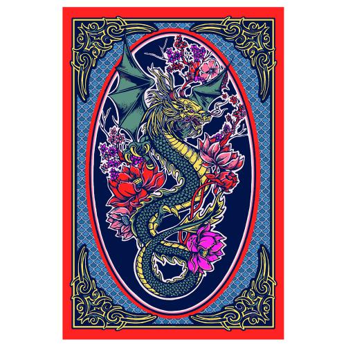 DRAGONS FLOWERS 3D TAPESTRY
