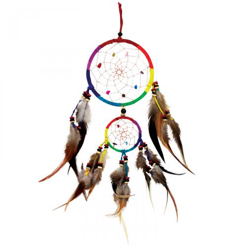 DOUBLE RAINBOW DREAMCATCHER WITH CRYSTALS