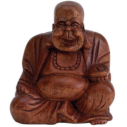 WOODEN SEATED LAUGHING BUDDHA