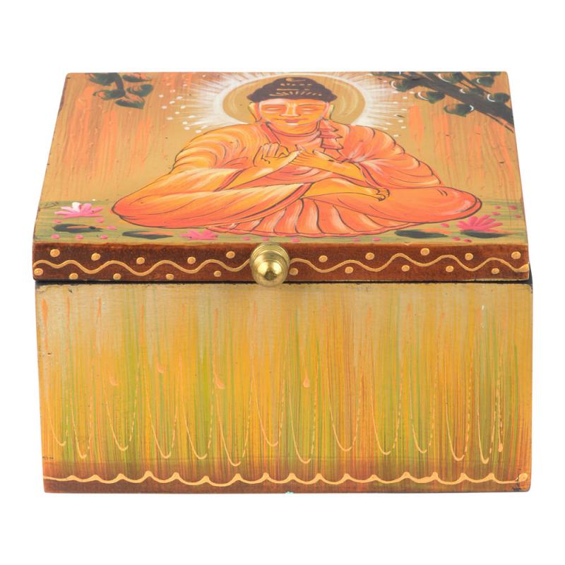 HAND PAINTED BUDDHA SQUARE WOODEN BOX
