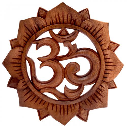 OM WOODEN PLAQUE WITH LOTUS