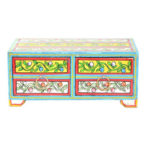 HAND PAINTED WOODEN BOX WITH DRAWERS
