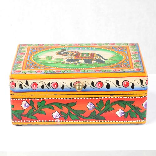HAND PAINTED WOODEN BOX ELEPHANT